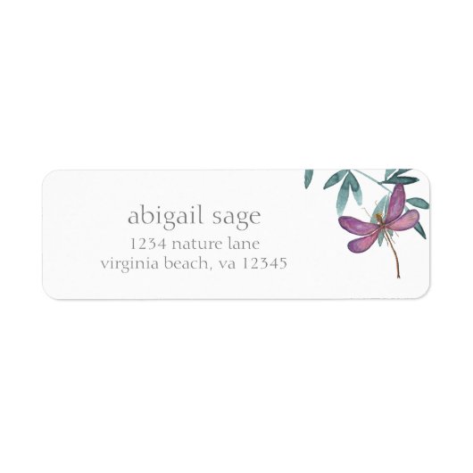 Prachtige Dragonfly en Greenery Address Etiket (Voorkant)