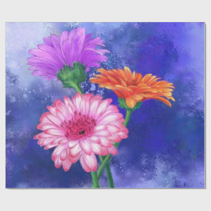 Prachtige drie kleuren-Gerberas - gemanipuleerde k Cadeaupapier