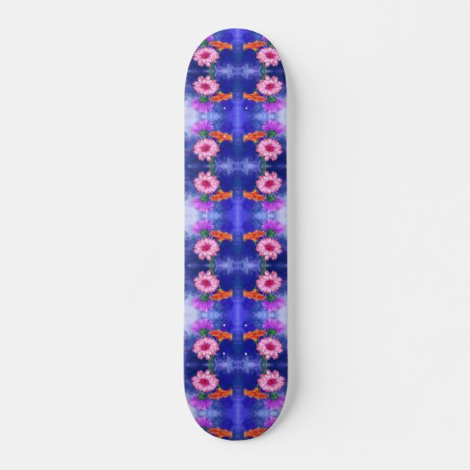 Prachtige driekleurige Gerberas skateboard (Voorkant)