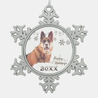 Prachtige Duitse feestdag in Shepherd Tin Sneeuwvlok Ornament
