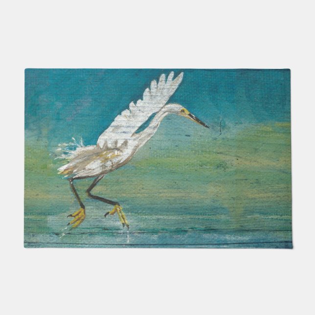 Prachtige Egret Shorebird Painting Deurmat (Voorkant)