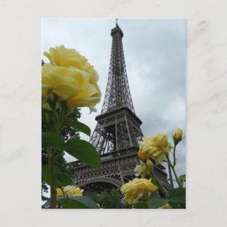 Prachtige Eiffel Tower Yellow Roses Paris Post Car Briefkaart