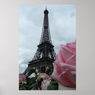 Prachtige Eiffeltoren met roze rozen Parijs Poster