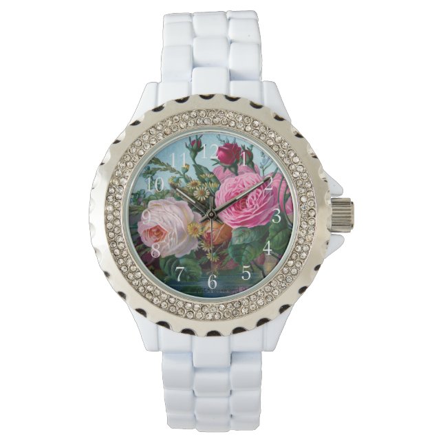 Prachtige en elegante  Rozen afdrukken Horloge (Voorkant)