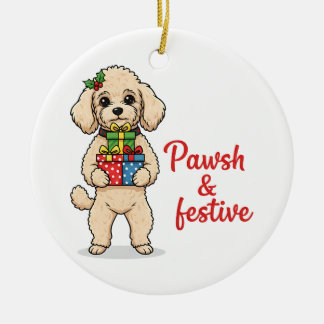 Prachtige en Festive Hond, Fancy Kersthond Keramisch Ornament