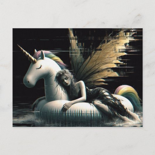Prachtige Fairy in slaap op eenhoorn zwembad float Briefkaart (Voorkant)
