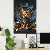 Prachtige fantasie steampunk kat. poster (Thuiskantoor)