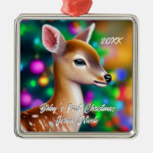 Prachtige Fawn Eerste Kerstmis Metalen Ornament (Voorkant)