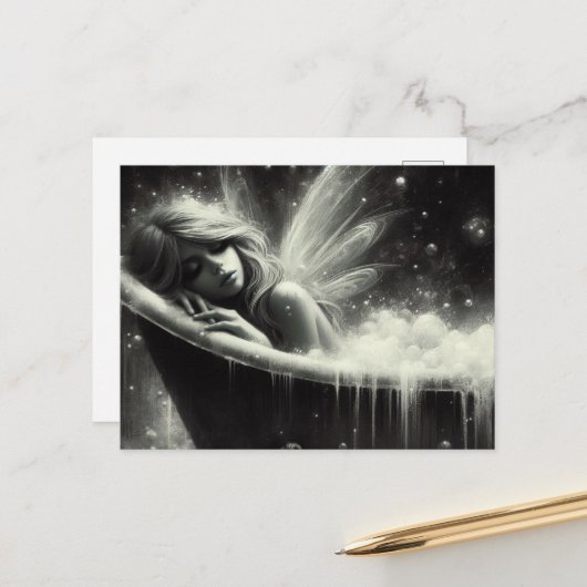 Prachtige fee slaapt in het bad briefkaart (Voorkant / Achterkant in situ)