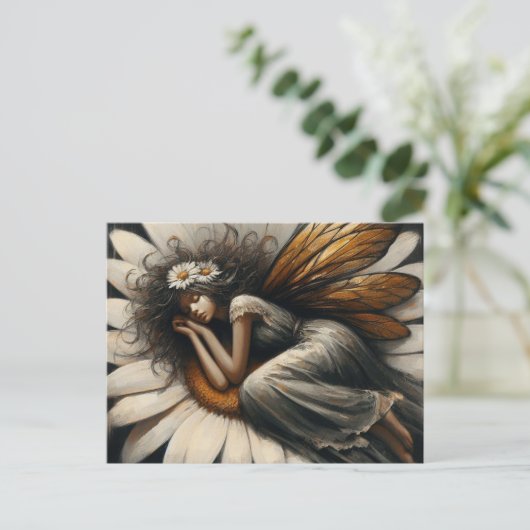 Prachtige fee slaapt op een bloem briefkaart (Staand voorkant)