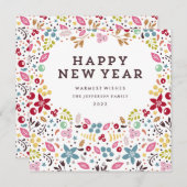 Prachtige Floral Happy Nieuwjaarstekst Feestdagenkaart (Voorkant / Achterkant)