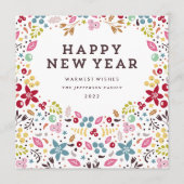 Prachtige Floral Happy Nieuwjaarstekst Feestdagenkaart (Voorkant)