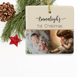 Prachtige foto van Little Girl Angel Radiant Light Keramisch Ornament