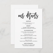 Prachtige gegevens over onze bruiloft, zwarte pens informatiekaartje (Voorkant / Achterkant)