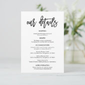 Prachtige gegevens over onze bruiloft, zwarte pens informatiekaartje (Staand voorkant)