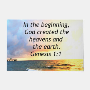 PRACHTIGE GENESIS 1:1 BIJBELCITAAT ZONSOPGANG FOTO DEURMAT