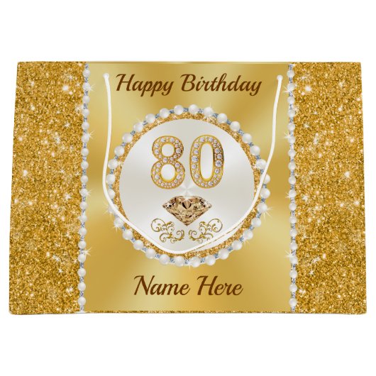 Prachtige gepersonaliseerde, 80e verjaardag gesche groot cadeauzakje (Voorkant)