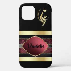 Prachtige gepersonaliseerde gouden / zwarte iPhone 12 Hoesje