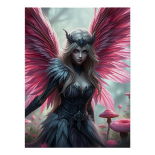 Prachtige gevederde roze sprookjeskunst perfect poster