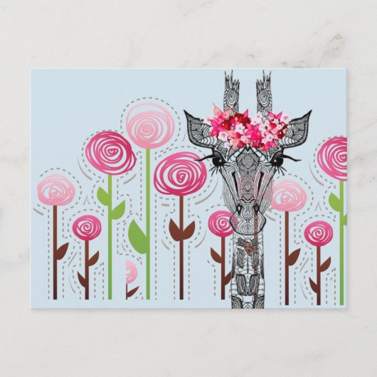 Prachtige giraffe met bloemkroon in tuin briefkaart (Voorkant)