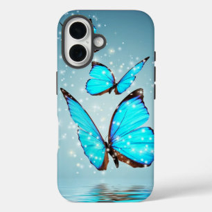 prachtige gladde blauwe vlinder iPhone 16 hoesje
