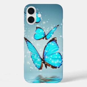 prachtige gladde blauwe vlinder iPhone 16 plus hoesje