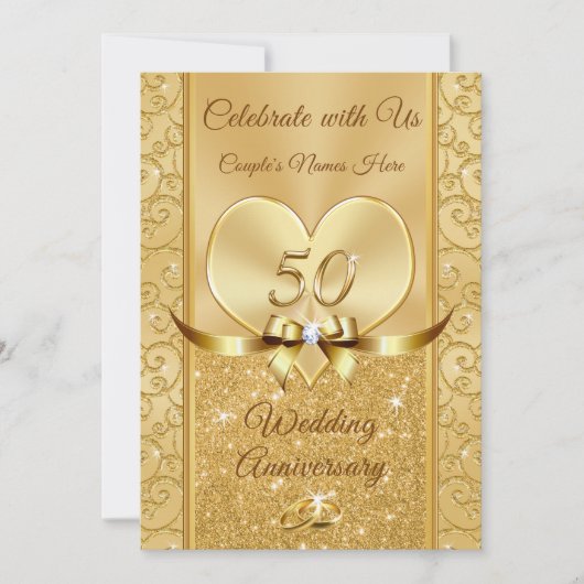 Prachtige, Golden Wedding Jubileum uitnodigingen, Kaart (Voorkant)
