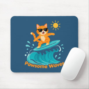 Prachtige Golven Surfen Oranje Kat Muismat