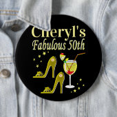 PRACHTIGE GOUDEN 50E VERJAARDAG ONTWERP RONDE BUTTON 6,0 CM (In situ)