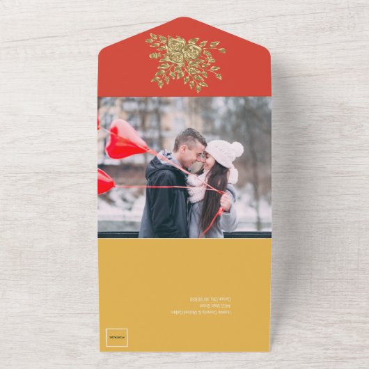 Prachtige gouden Roos bruiloft All In One Uitnodiging (Buitenkant)