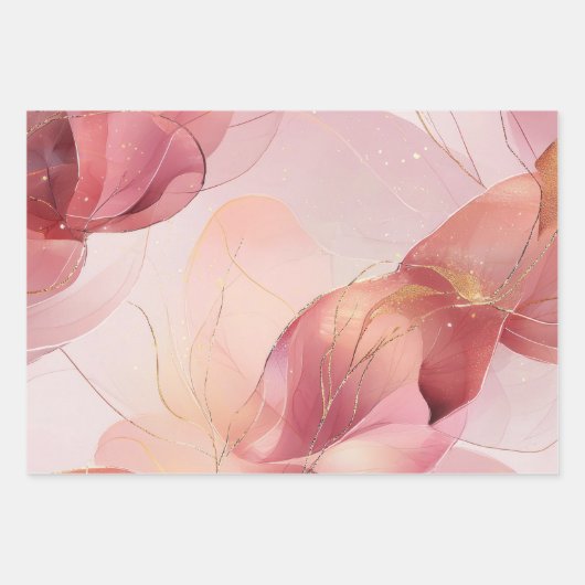 Prachtige gouden roze bloemige bruids douche inpakpapier vel (Voorkant 3)