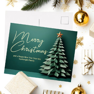 Prachtige groene vrolijke kerstboom goud folie feestdagen briefkaart