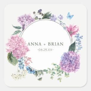 Prachtige Handgeschilderde Hydrangea Bloemenbruilo Vierkante Sticker
