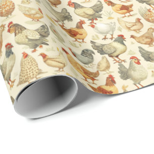 Prachtige hanen kippen tegel patroon cadeaupapier