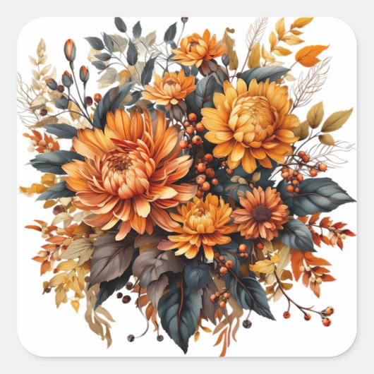 Prachtige Herfst Floral Vierkante Sticker (Voorkant)