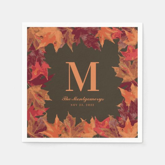 Prachtige Herfst herfstbladeren monogram Servet (Voorkant)