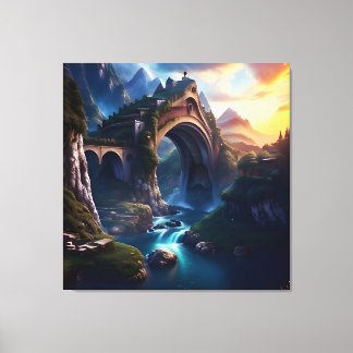 Prachtige herfst waterval water onder brug 13 canvas afdruk