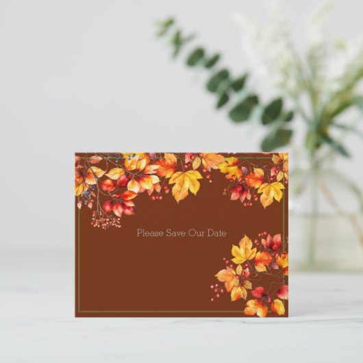 Prachtige herfstbladeren en bessen sparen onze dat RSVP kaartje (Staand voorkant)