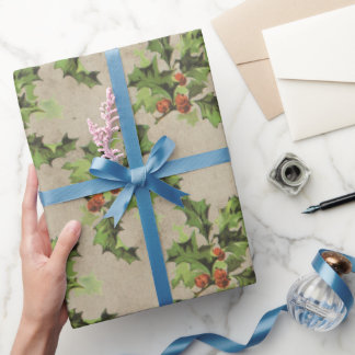 Prachtige holly-bessenpatroon, mas cadeaupapier