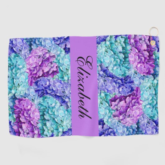 Prachtige hortensia bloesems, personaliseerbaar golfhanddoek (Horizontaal)