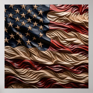 Prachtige houtsnijwerk Amerikaanse vlag Poster