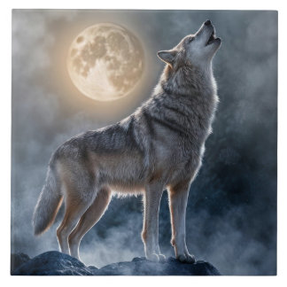 Prachtige Howling Wolf Moon Art Tegeltje