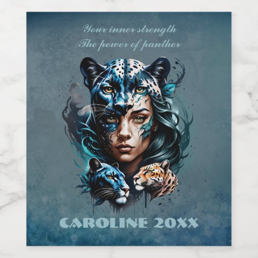 Prachtige hybride van een vrouw en een panter wijn etiket (Enkel label)