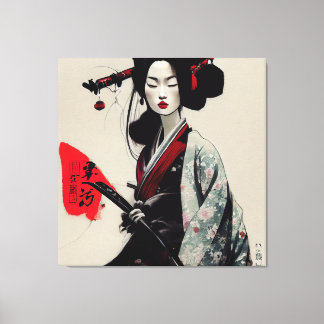 Prachtige Japanse Geisha Stretched Canvas afdrukke Afdruk