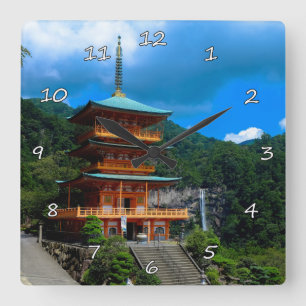 Prachtige Japanse Pagode & Waterval Vierkante Klok