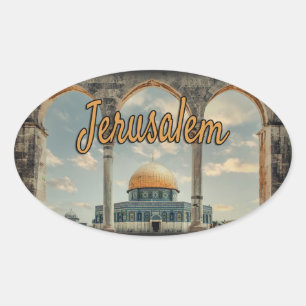 Prachtige Jerusalem-koepel van het Rock Design Ovale Sticker