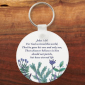Prachtige John 3:16  Floral Christelijke Citaat Sleutelhanger (Voorkant)