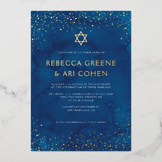 Prachtige Joodse Stary Sky Wedding REAL Folie Uitnodiging (Voorkant)