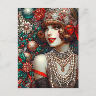 Prachtige kerst Flapper Vrouw Briefkaart