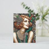 Prachtige kerst Flapper Vrouw Groene Jurk Briefkaart (Staand voorkant)